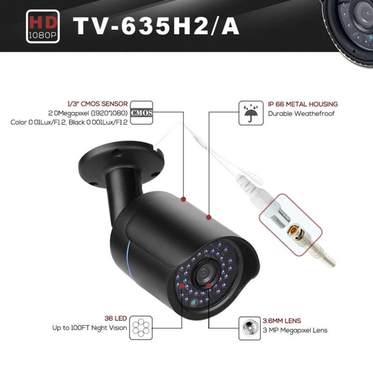 TV-635H2/A IP66 Waterproof 1920x1080P AHD Camera, 1/2.7 inch 2MP CMOS Sensor Lens, Motion Detecti...