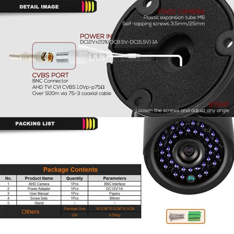 TV-635H2/A IP66 Waterproof 1920x1080P AHD Camera, 1/2.7 inch 2MP CMOS Sensor Lens, Motion Detecti...