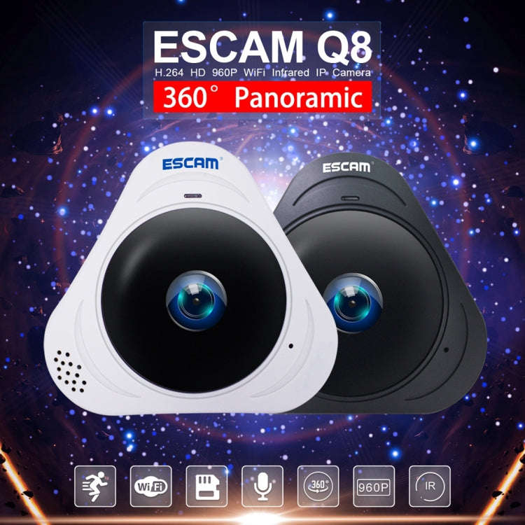 ESCAM Q8 960P 360 Degrees Fisheye Lens 1.3MP WiFi IP Camera, Support Motion Detection / Night Vis...