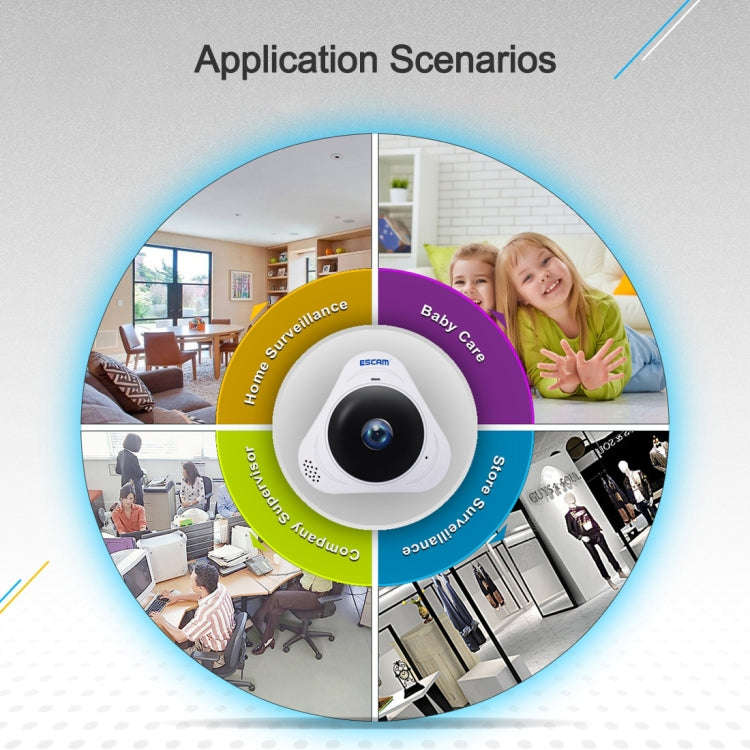 ESCAM Q8 960P 360 Degrees Fisheye Lens 1.3MP WiFi IP Camera, Support Motion Detection / Night Vis...