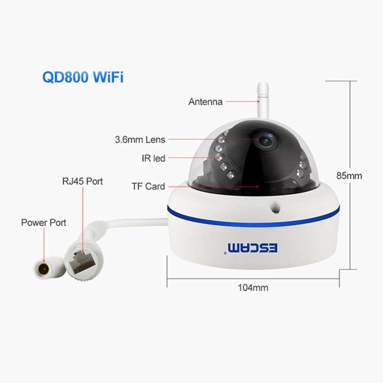 ESCAM Speed QD800WIFI ONVIF HD 1080P 2.0MP P2P Private Cloud IP66 Waterproof Security WiFi IP Cam...