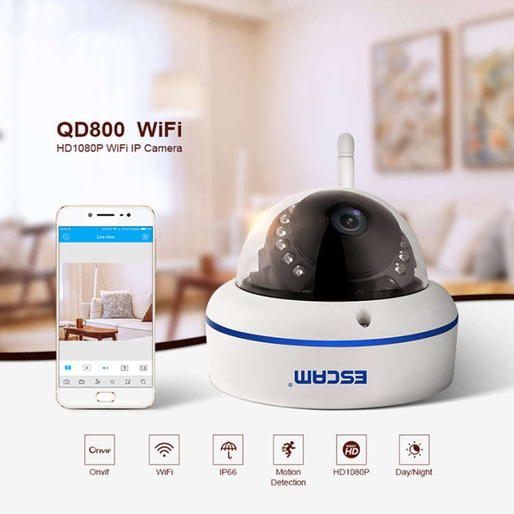 ESCAM Speed QD800WIFI ONVIF HD 1080P 2.0MP P2P Private Cloud IP66 Waterproof Security WiFi IP Cam...