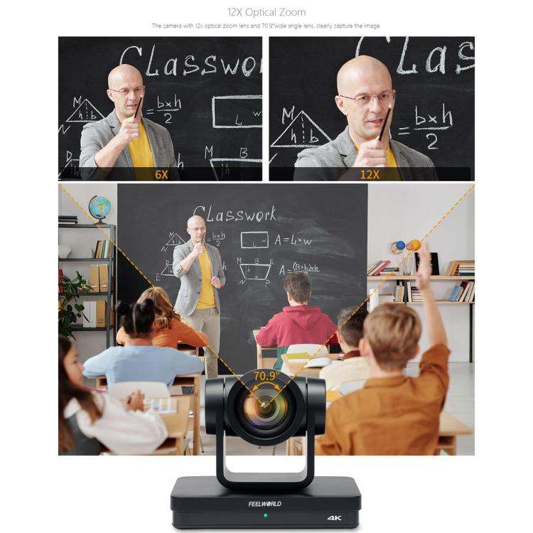 FEELWORLD UHD4K12X 4K PTZ Camera 12X Optical Zoom, Auto Focus SDI HDMI USB IP Remote Control (EU ...