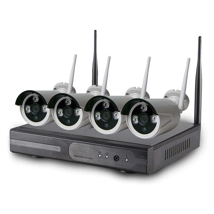 4CH HD 720P 1.0 Mega Pixel 2.4GHz WiFi IP Bullet Camera + NVR Kit