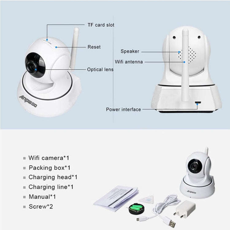 Anpwoo-YT002W 100W 3.6mm Lens Wide Angle 720P Smart WIFI Monitor Camera , Support Night Vision & ...