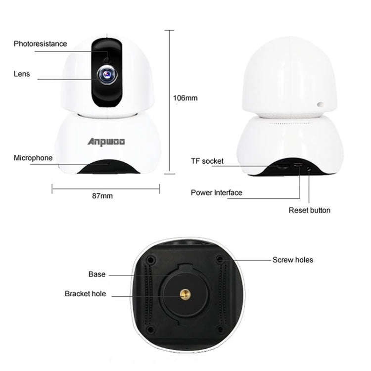Anpwoo-YT003 2.0 Mega 3.6mm Lens Wide Angle 1080P Smart WIFI Monitor Camera , Support Night Visio...