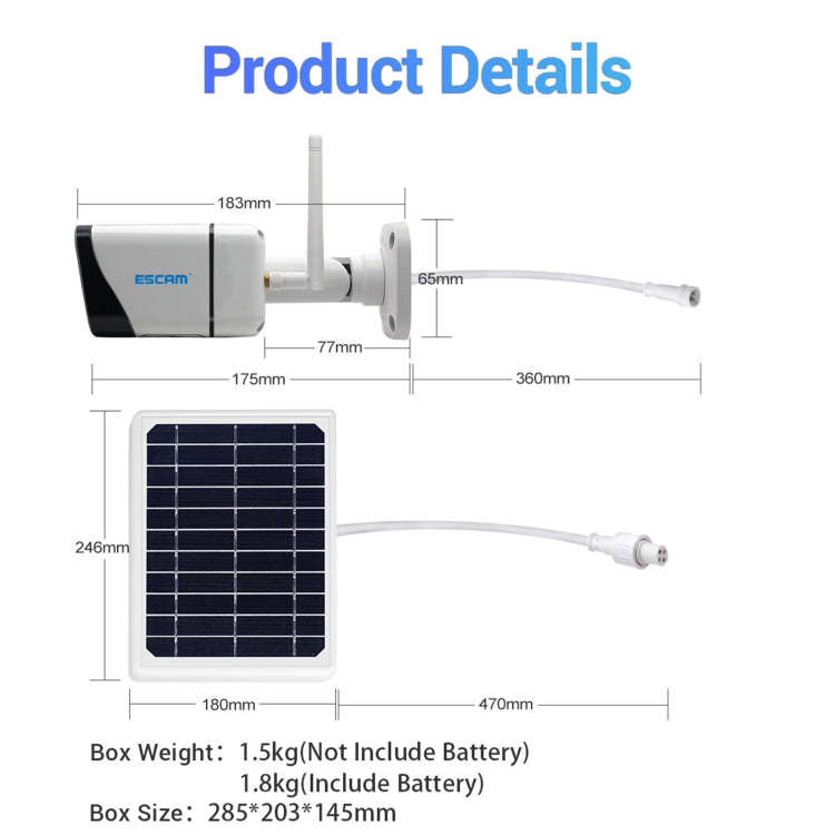 ESCAM QF120 1080P IP66 Waterproof WiFi IP Camera with Solar Panel, Support Night Vision & Motion ...