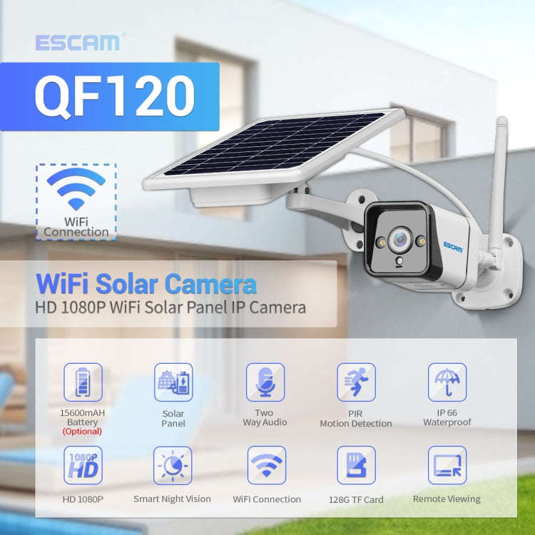 ESCAM QF120 1080P IP66 Waterproof WiFi IP Camera with Solar Panel, Support Night Vision & Motion ...