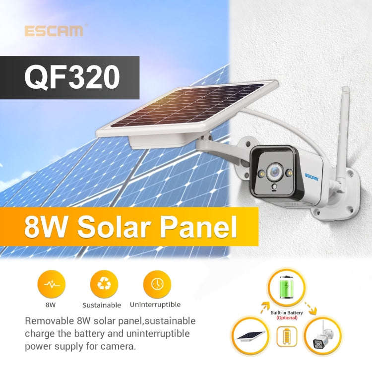 ESCAM QF320 HD 1080P 4G Solar Panel IP Camera, Support Night Vision & TF Card & PIR Motion Detect...
