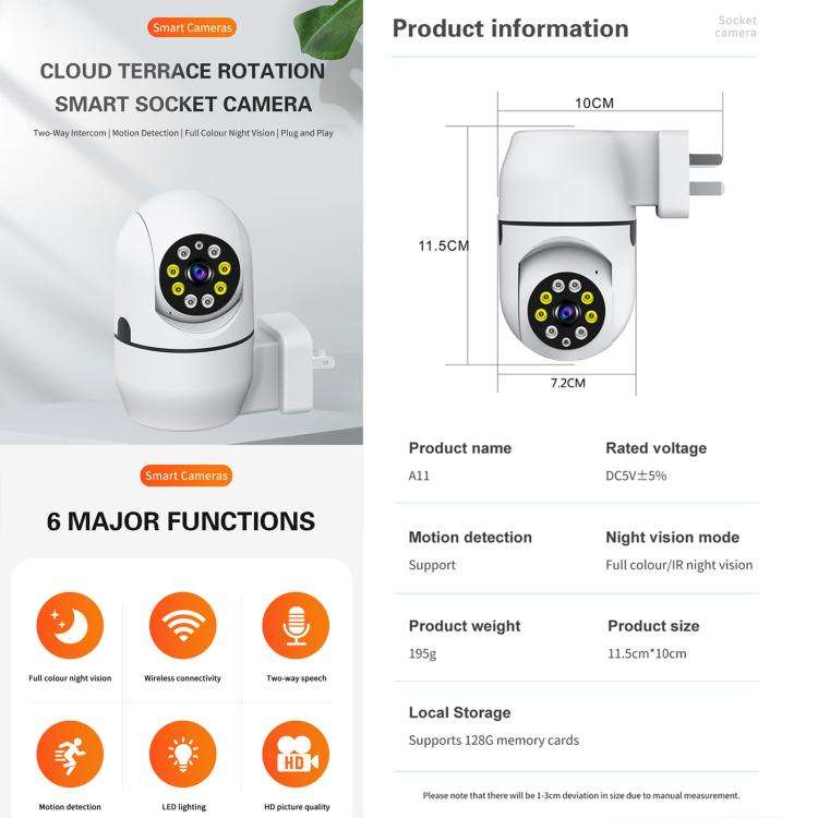 A11 WiFi Smart Home PTZ Webcam IP Camera Night Vision Monitor (US Plug)