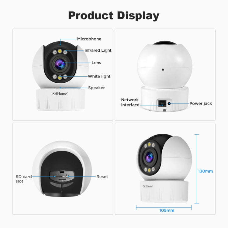SriHome SH046 4.0 Million Pixels FHD Low Power Consumption Wireless Home Security Camera System (...