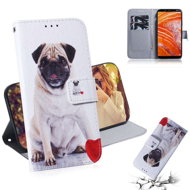 Pug Pattern Coloured Drawing Horizontal Flip Leather Case for Nokia 3.1 Plus, with Holder & Card ...
