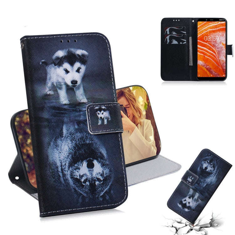 Wolf and Dog Pattern Coloured Drawing Horizontal Flip Leather Case for Nokia 3.1 Plus, with Holde...