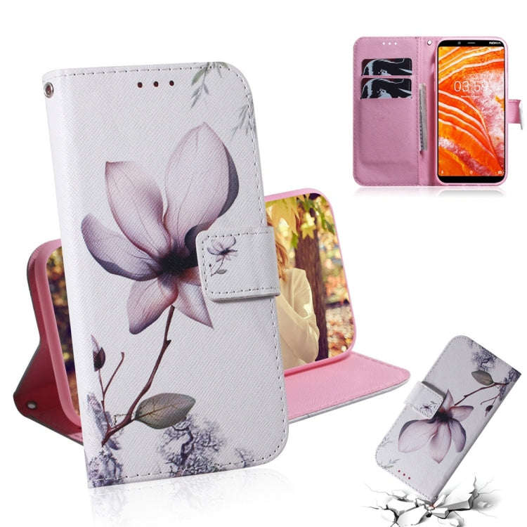 Magnolia Flower Pattern Coloured Drawing Horizontal Flip Leather Case for Nokia 3.1 Plus, with Ho...