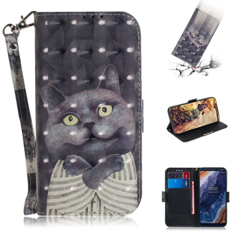 3D Colored Drawing Hug Cat Pattern Horizontal Flip Leather Case for Nokia 9, with Holder & Card S...