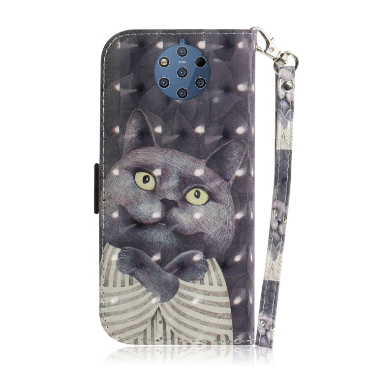 3D Colored Drawing Hug Cat Pattern Horizontal Flip Leather Case for Nokia 9, with Holder & Card S...