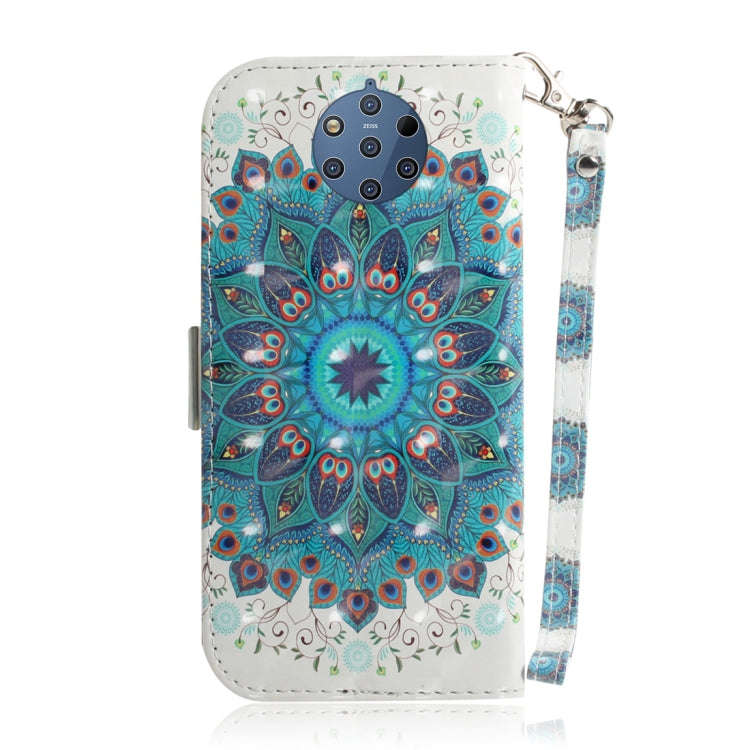 3D Colored Drawing Peacock Wreath Pattern Horizontal Flip Leather Case for Nokia 9, with Holder &...