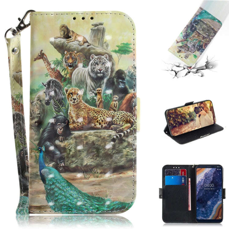 3D Colored Drawing Animals Pattern Horizontal Flip Leather Case for Nokia 9, with Holder & Card S...
