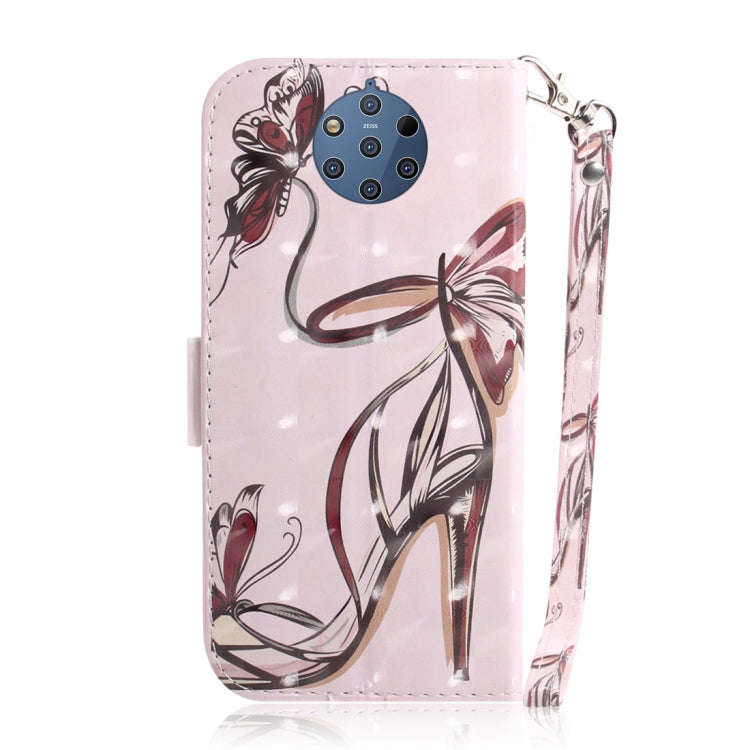 3D Colored Drawing Butterfly High-heeled Shoes Pattern Horizontal Flip Leather Case for Nokia 9, ...