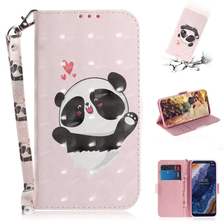 3D Colored Drawing Heart Panda Pattern Horizontal Flip Leather Case for Nokia 9, with Holder & Ca...
