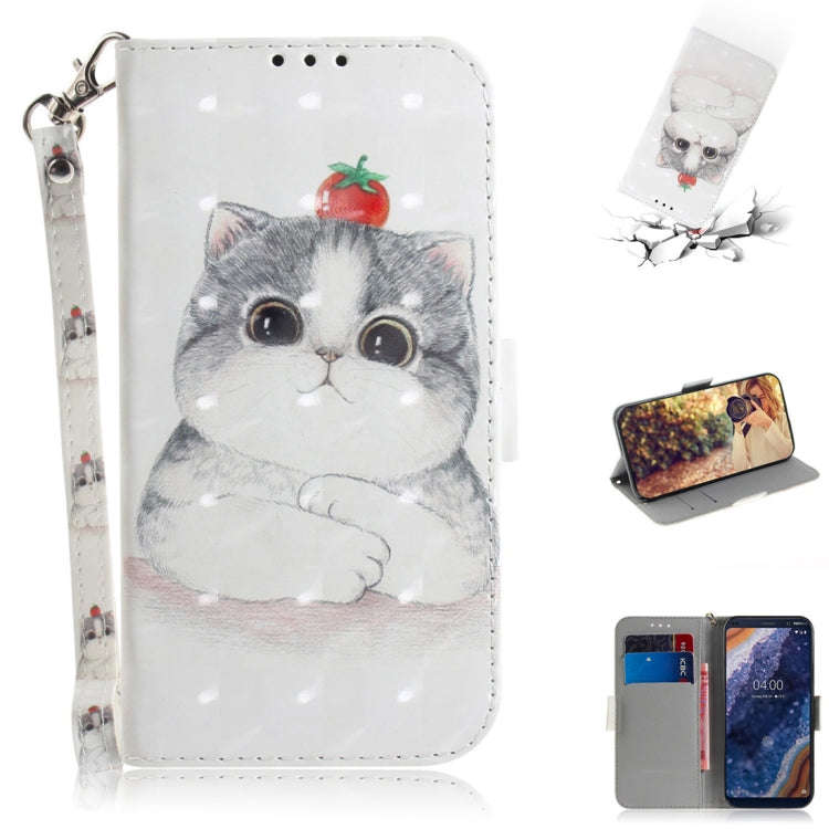 3D Colored Drawing Cute Cat Pattern Horizontal Flip Leather Case for Nokia 9, with Holder & Card ...