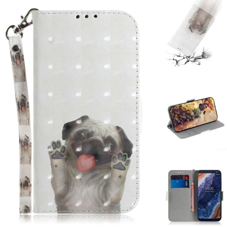 3D Colored Drawing Dog Pattern Horizontal Flip Leather Case for Nokia 9, with Holder & Card Slots...
