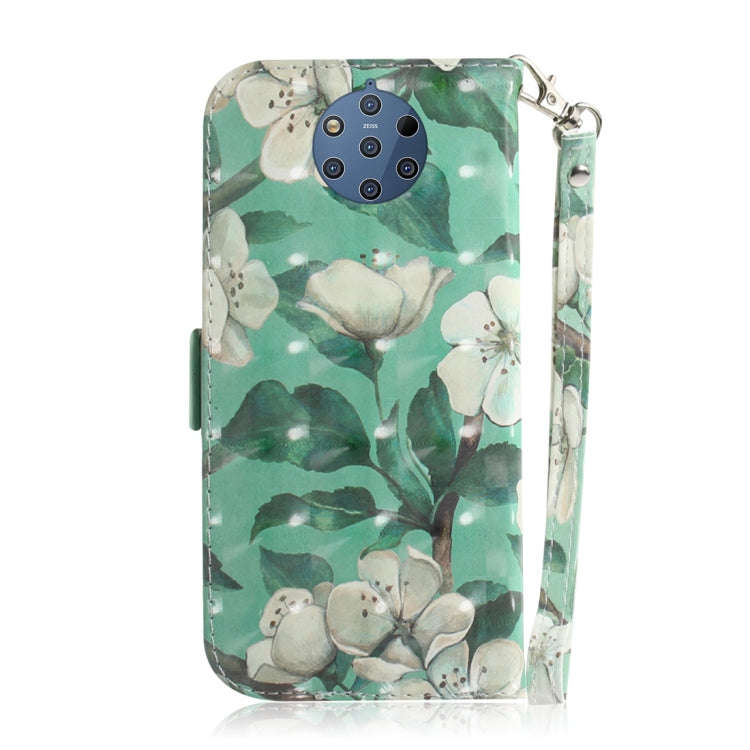3D Colored Drawing Watercolor Flower Pattern Horizontal Flip Leather Case for Nokia 9, with Holde...