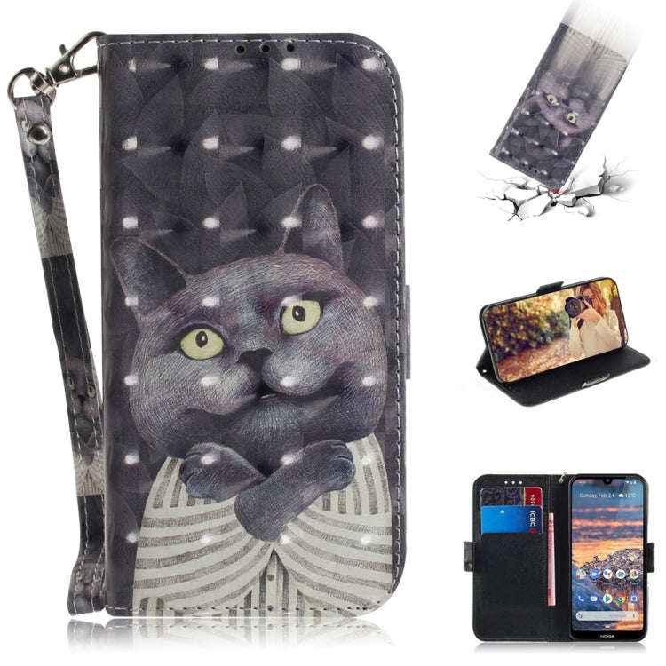 3D Colored Drawing Hug Cat Pattern Horizontal Flip Leather Case for Nokia 4.2, with Holder & Card...