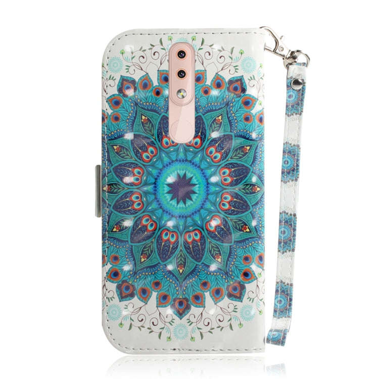 3D Colored Drawing Peacock Wreath Pattern Horizontal Flip Leather Case for Nokia 4.2, with Holder...