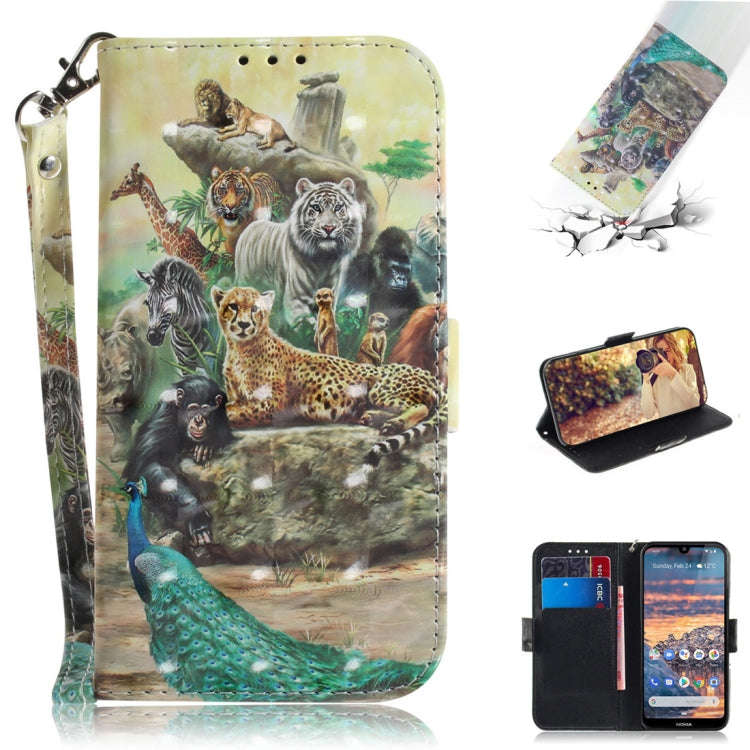 3D Colored Drawing Animals Pattern Horizontal Flip Leather Case for Nokia 4.2, with Holder & Card...