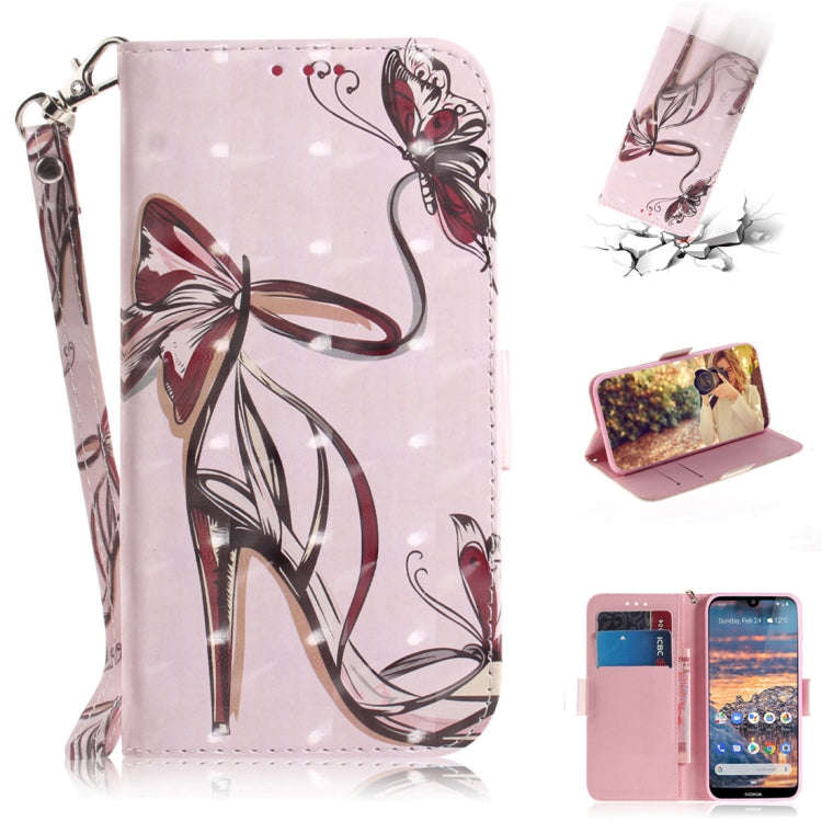 3D Colored Drawing Butterfly High-heeled Shoes Pattern Horizontal Flip Leather Case for Nokia 4.2...