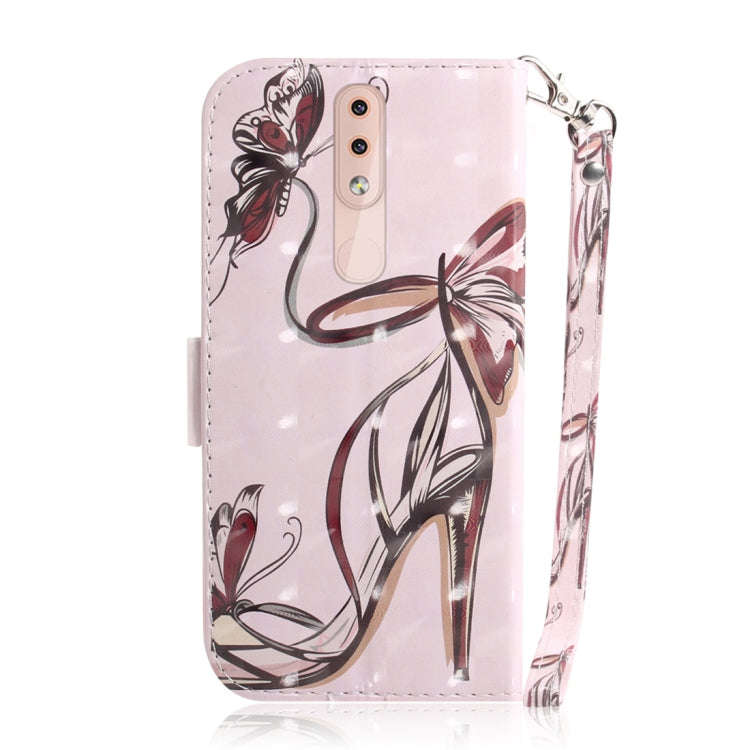 3D Colored Drawing Butterfly High-heeled Shoes Pattern Horizontal Flip Leather Case for Nokia 4.2...
