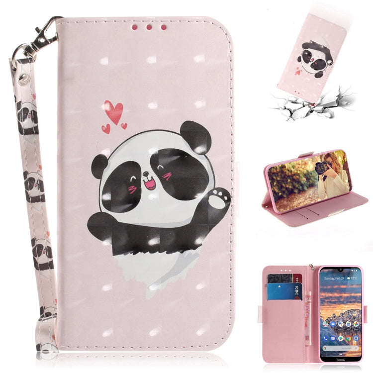 3D Colored Drawing Heart Panda Pattern Horizontal Flip Leather Case for Nokia 4.2, with Holder & ...
