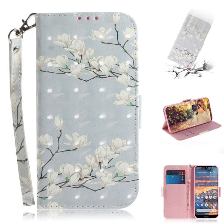 3D Colored Drawing Magnolia Pattern Horizontal Flip Leather Case for Nokia 4.2, with Holder & Car...