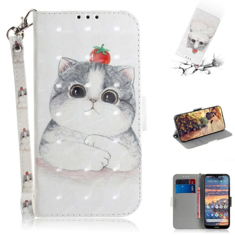 3D Colored Drawing Cute Cat Pattern Horizontal Flip Leather Case for Nokia 4.2, with Holder & Car...