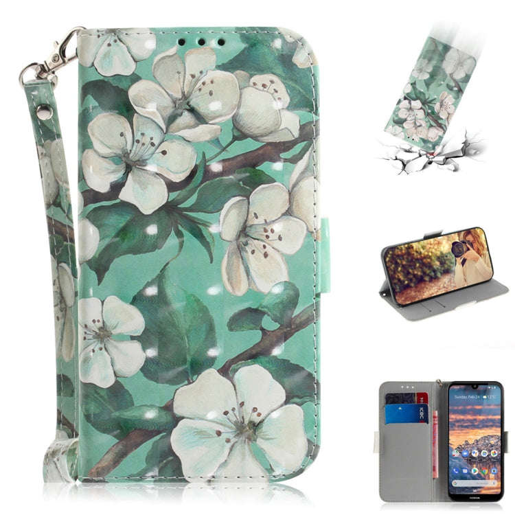 3D Colored Drawing Watercolor Flower Pattern Horizontal Flip Leather Case for Nokia 4.2, with Hol...