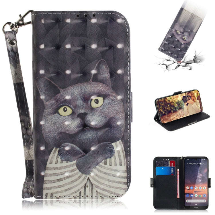 3D Colored Drawing Hug Cat Pattern Horizontal Flip Leather Case for Nokia 3.2, with Holder & Card...
