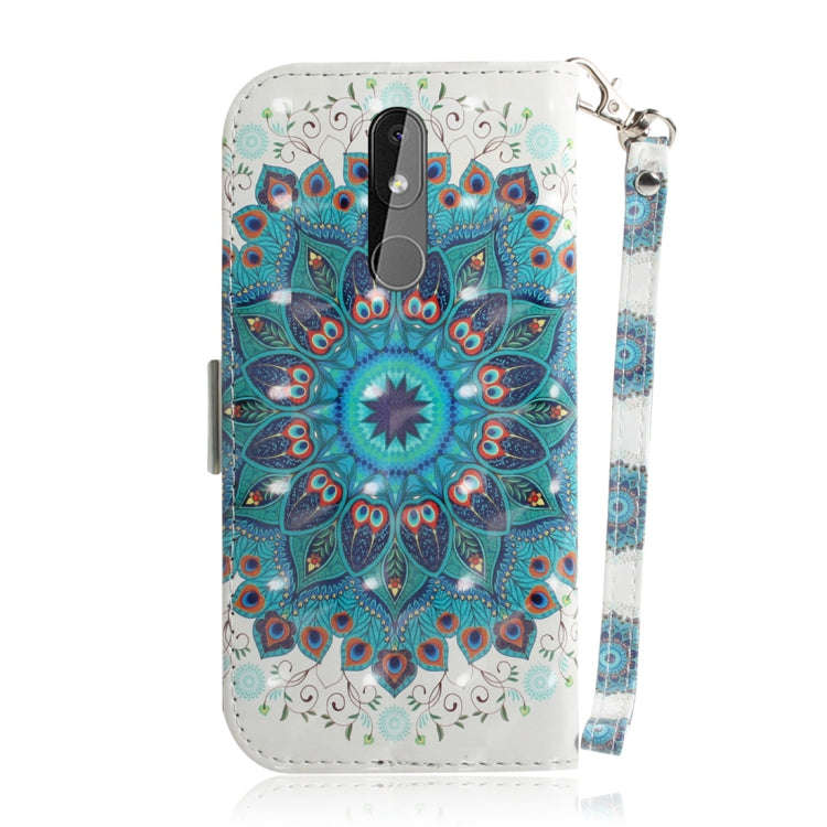 3D Colored Drawing Peacock Wreath Pattern Horizontal Flip Leather Case for Nokia 3.2, with Holder...