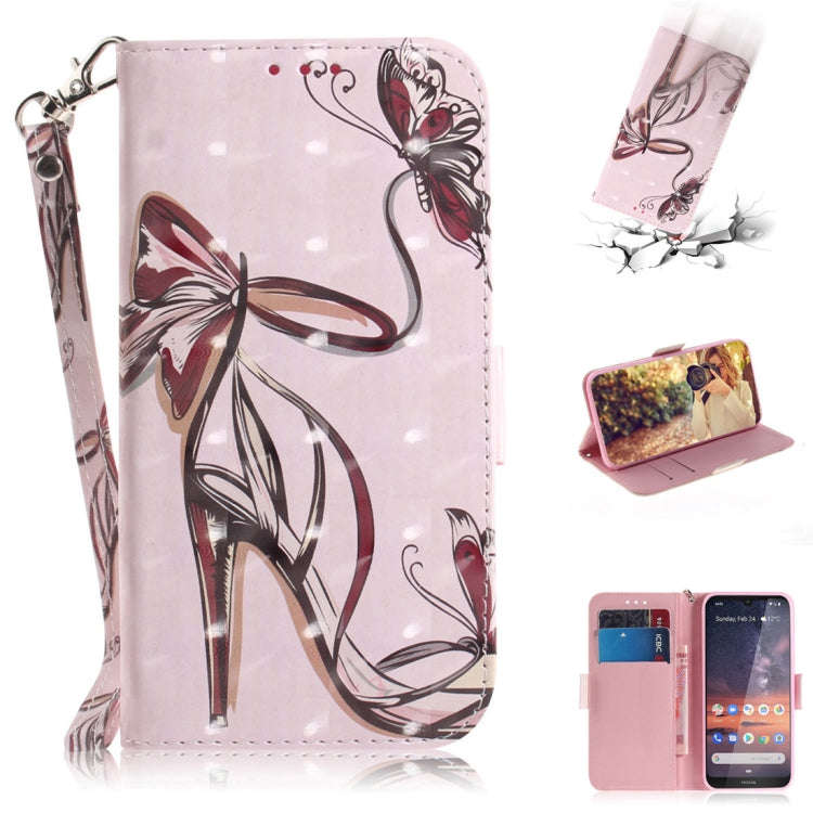 3D Colored Drawing Butterfly High-heeled Shoes Pattern Horizontal Flip Leather Case for Nokia 3.2...