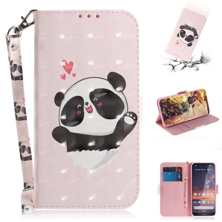 3D Colored Drawing Heart Panda Pattern Horizontal Flip Leather Case for Nokia 3.2, with Holder & ...