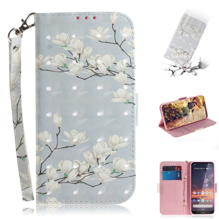3D Colored Drawing Magnolia Pattern Horizontal Flip Leather Case for Nokia 3.2, with Holder & Car...