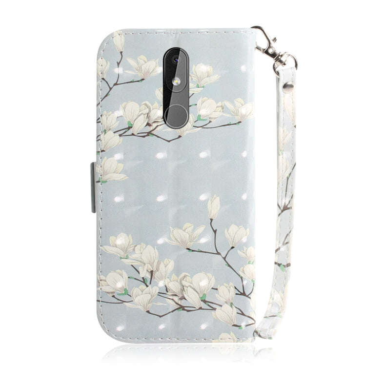 3D Colored Drawing Magnolia Pattern Horizontal Flip Leather Case for Nokia 3.2, with Holder & Car...