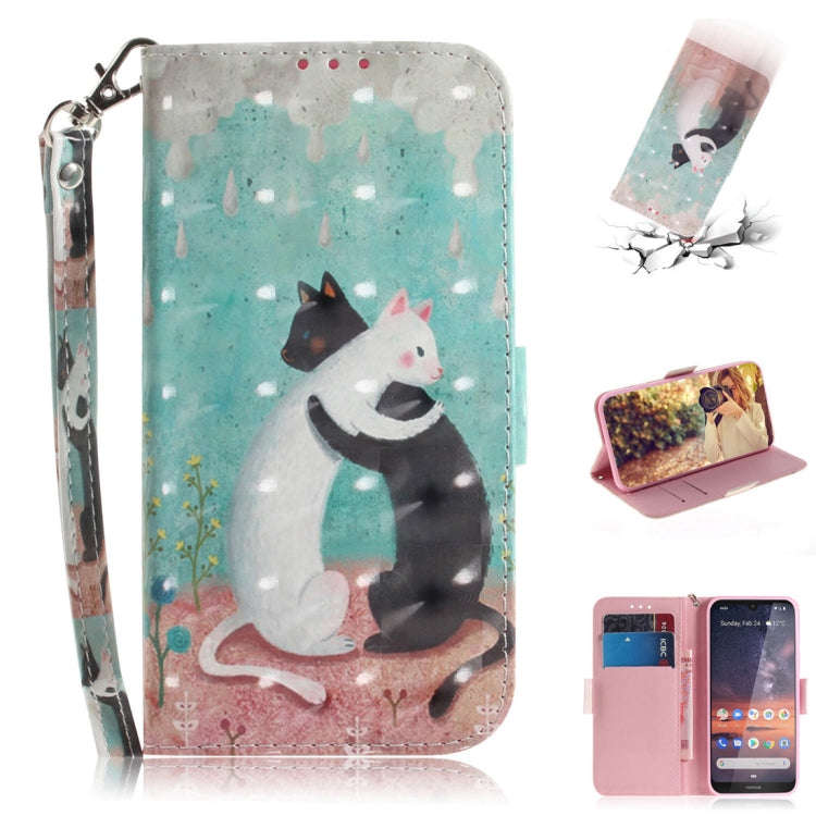 3D Colored Drawing Cats Pattern Horizontal Flip Leather Case for Nokia 3.2, with Holder & Card Sl...