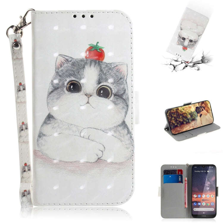 3D Colored Drawing Cute Cat Pattern Horizontal Flip Leather Case for Nokia 3.2, with Holder & Car...