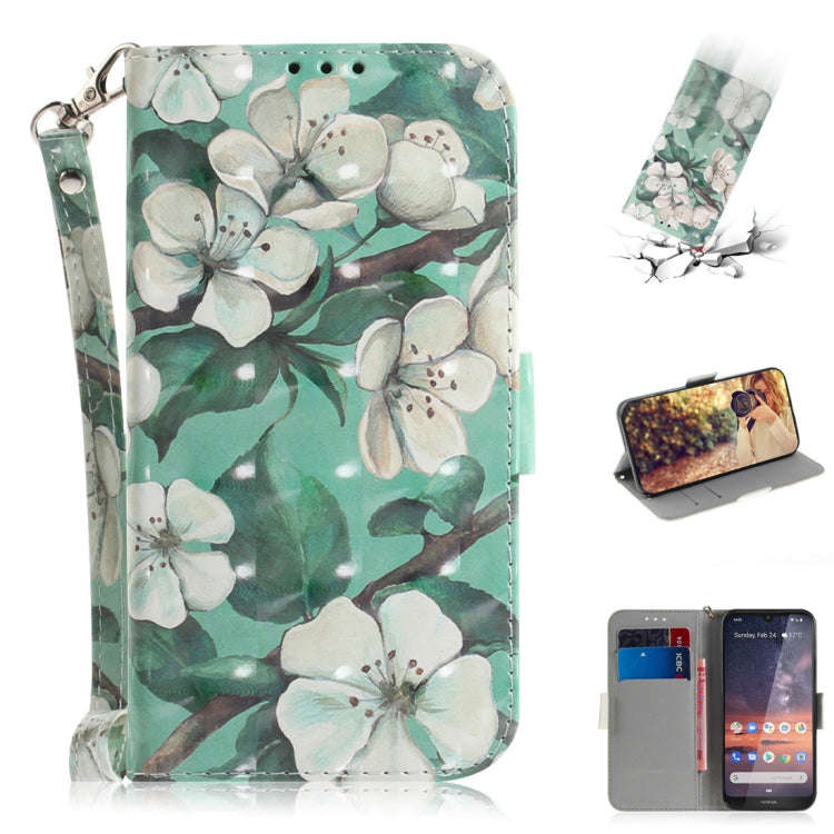 3D Colored Drawing Watercolor Flower Pattern Horizontal Flip Leather Case for Nokia 3.2, with Hol...