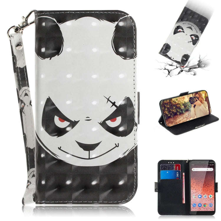 3D Colored Drawing Angry Bear Pattern Horizontal Flip Leather Case for Nokia 1 Plus, with Holder ...