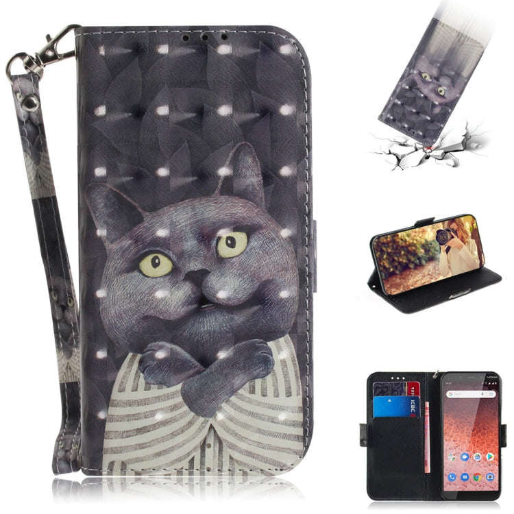 3D Colored Drawing Hug Cat Pattern Horizontal Flip Leather Case for Nokia 1 Plus, with Holder & C...