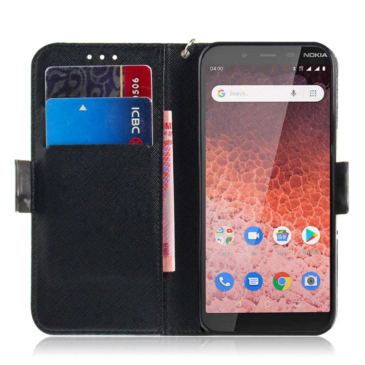 3D Colored Drawing Peacock Wreath Pattern Horizontal Flip Leather Case for Nokia 1 Plus, with Hol...