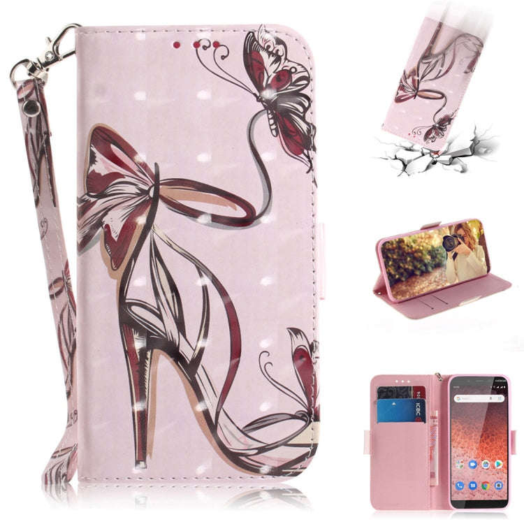3D Colored Drawing Butterfly High-heeled Shoes Pattern Horizontal Flip Leather Case for Nokia 1 P...