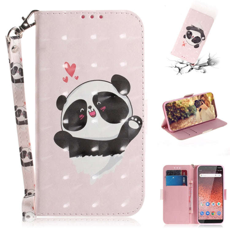 3D Colored Drawing Heart Panda Pattern Horizontal Flip Leather Case for Nokia 1 Plus, with Holder...